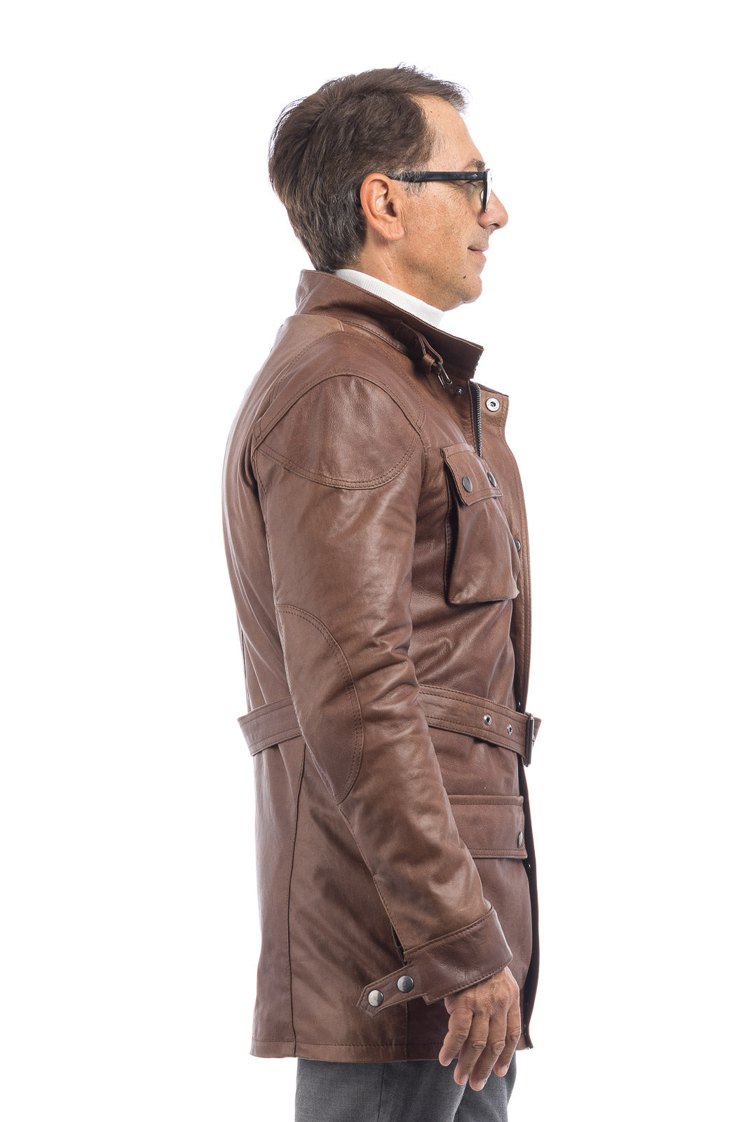 Giacca in vera pelle uomo BELL + con zip marrone