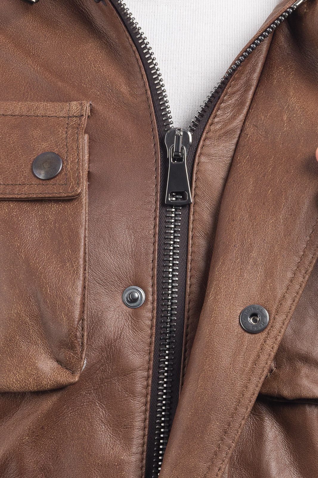 Giacca in vera pelle uomo BELL + con zip marrone