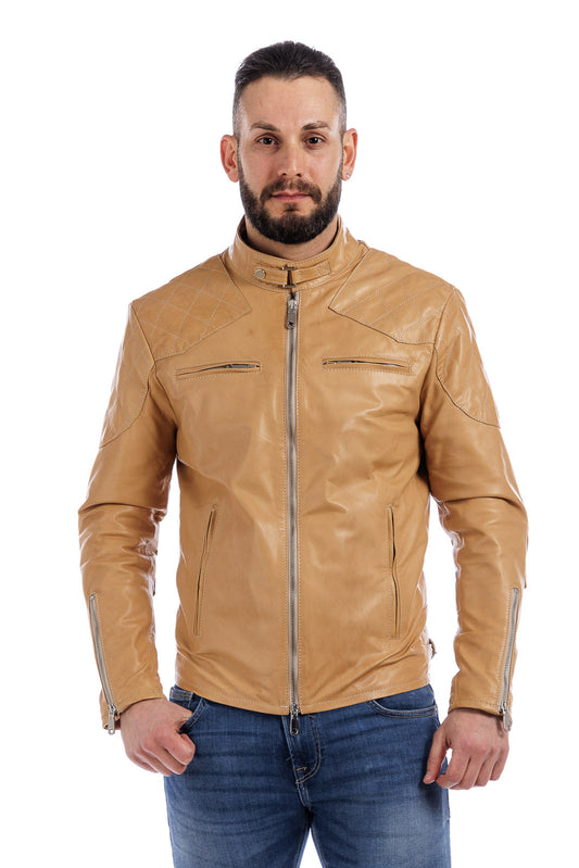 Giacca in vera pelle uomo con zip BEK sabbia