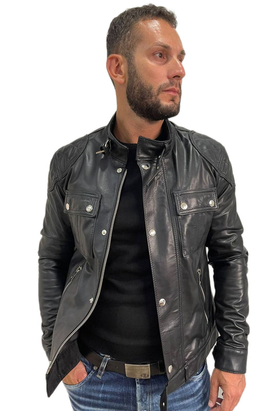 Giacca in vera pelle uomo con zip Bel