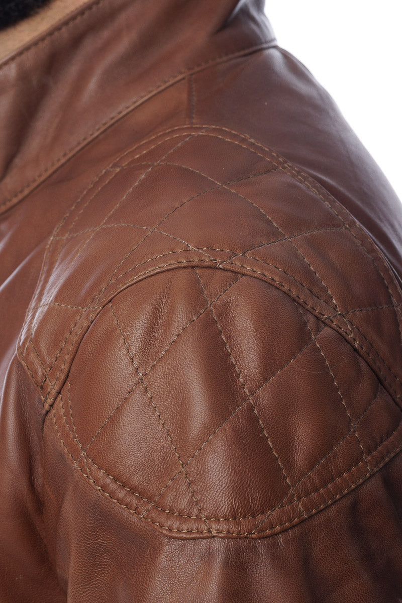 Giacca in vera pelle uomo con zip Bel marrone