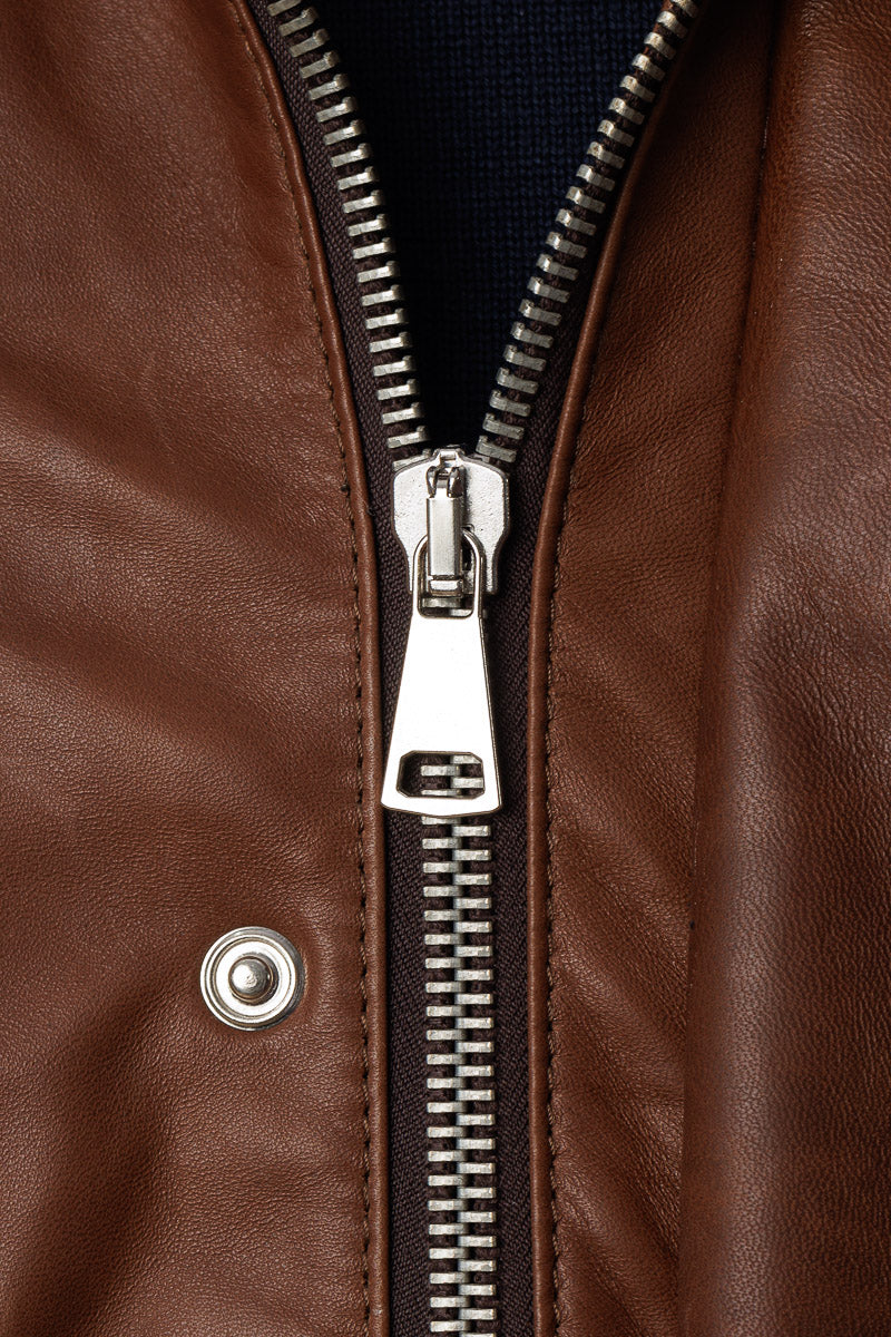 Giacca in vera pelle uomo con zip Bel marrone