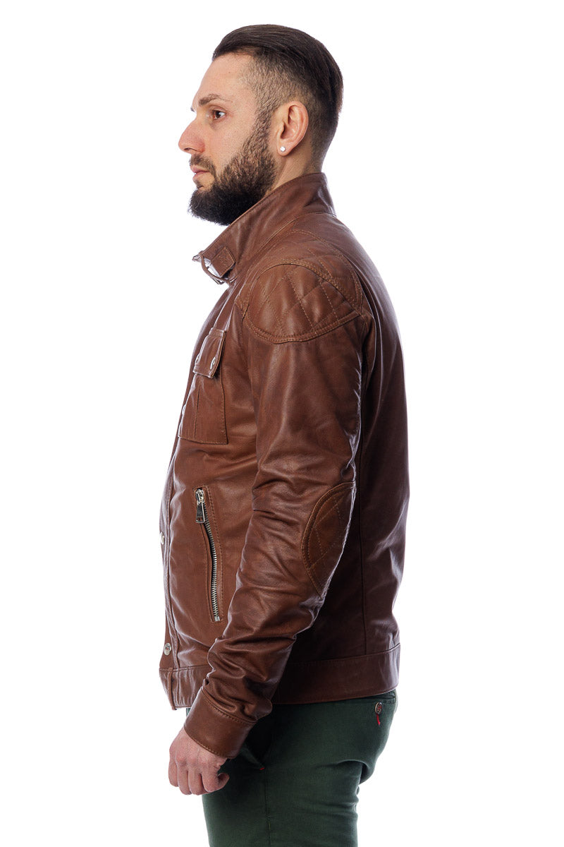 Giacca in vera pelle uomo con zip Bel marrone