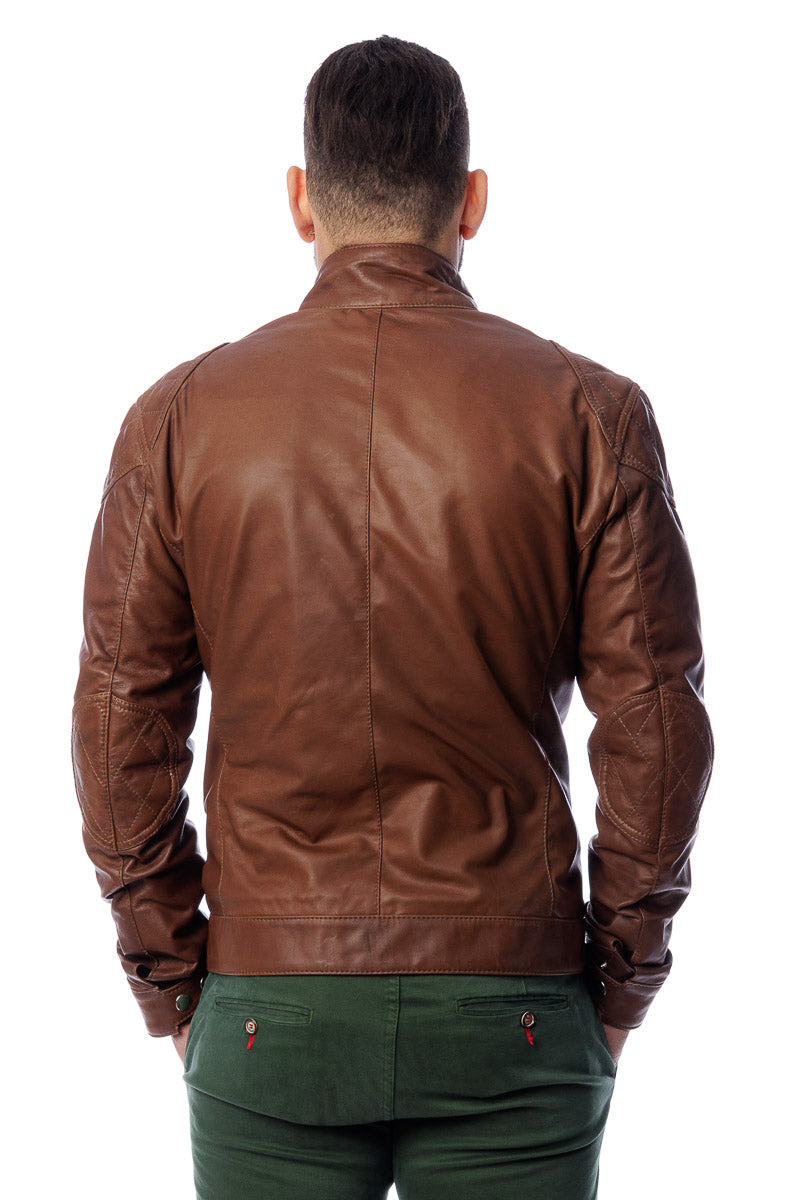 Giacca in vera pelle uomo con zip Bel marrone