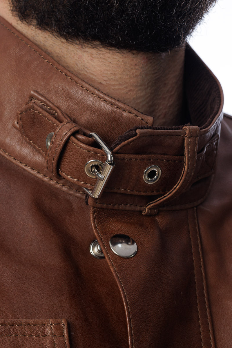 Giacca in vera pelle uomo con zip Bel marrone