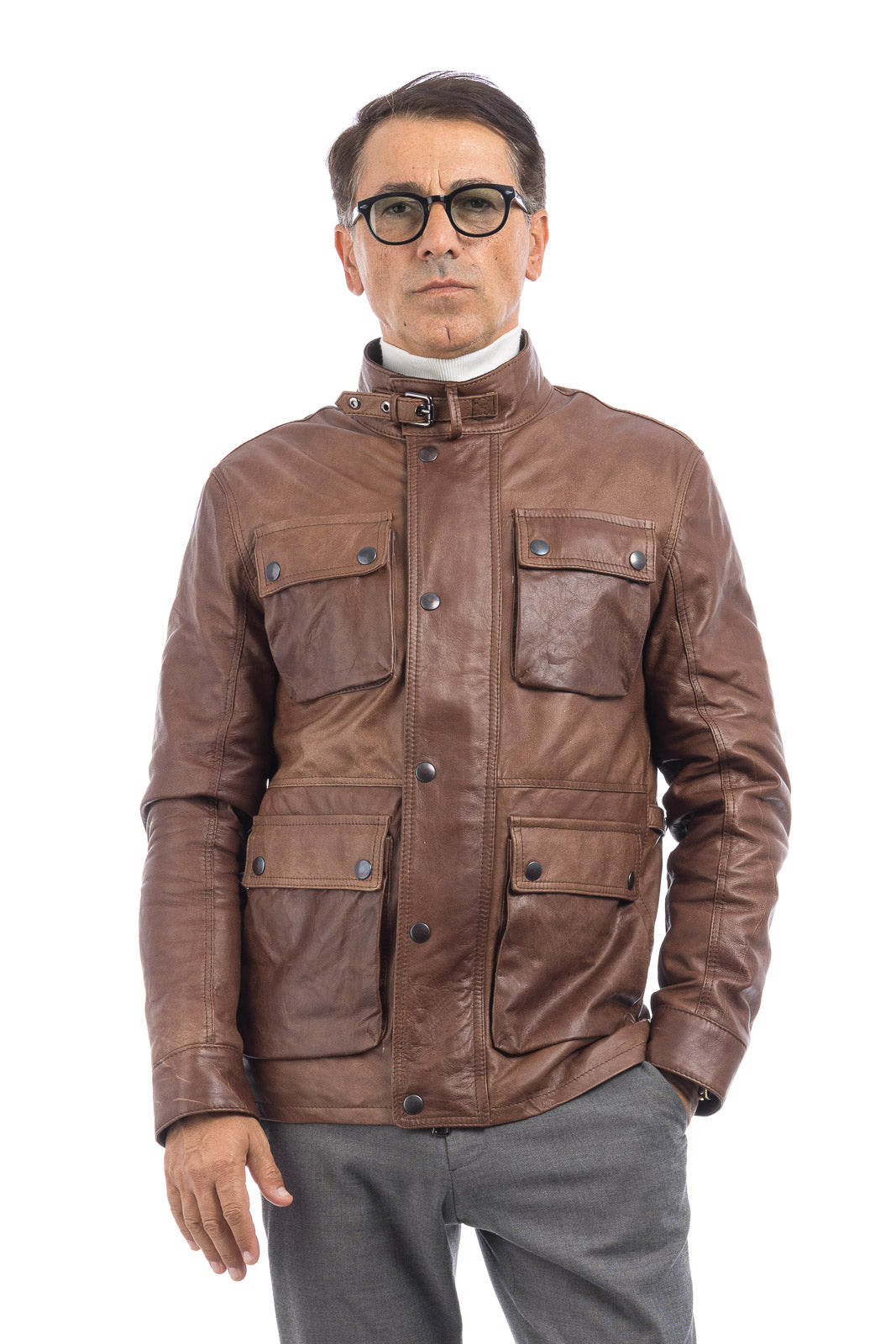 Giacca in vera pelle uomo con zip Bel sc marrone
