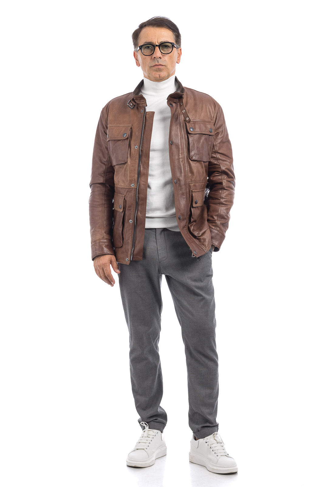 Giacca in vera pelle uomo con zip Bel sc marrone