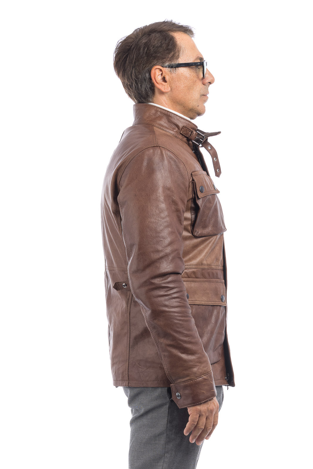 Giacca in vera pelle uomo con zip Bel sc marrone