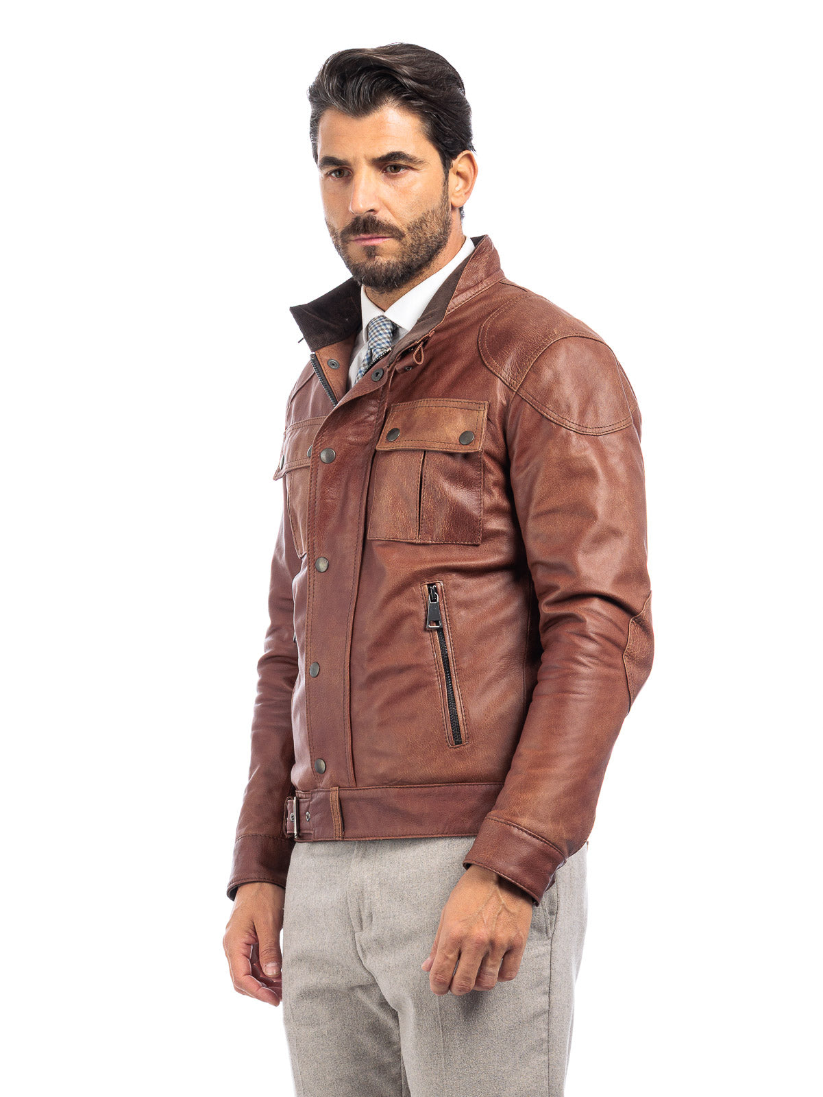 Giacca in vera pelle uomo con zip BELL marrone