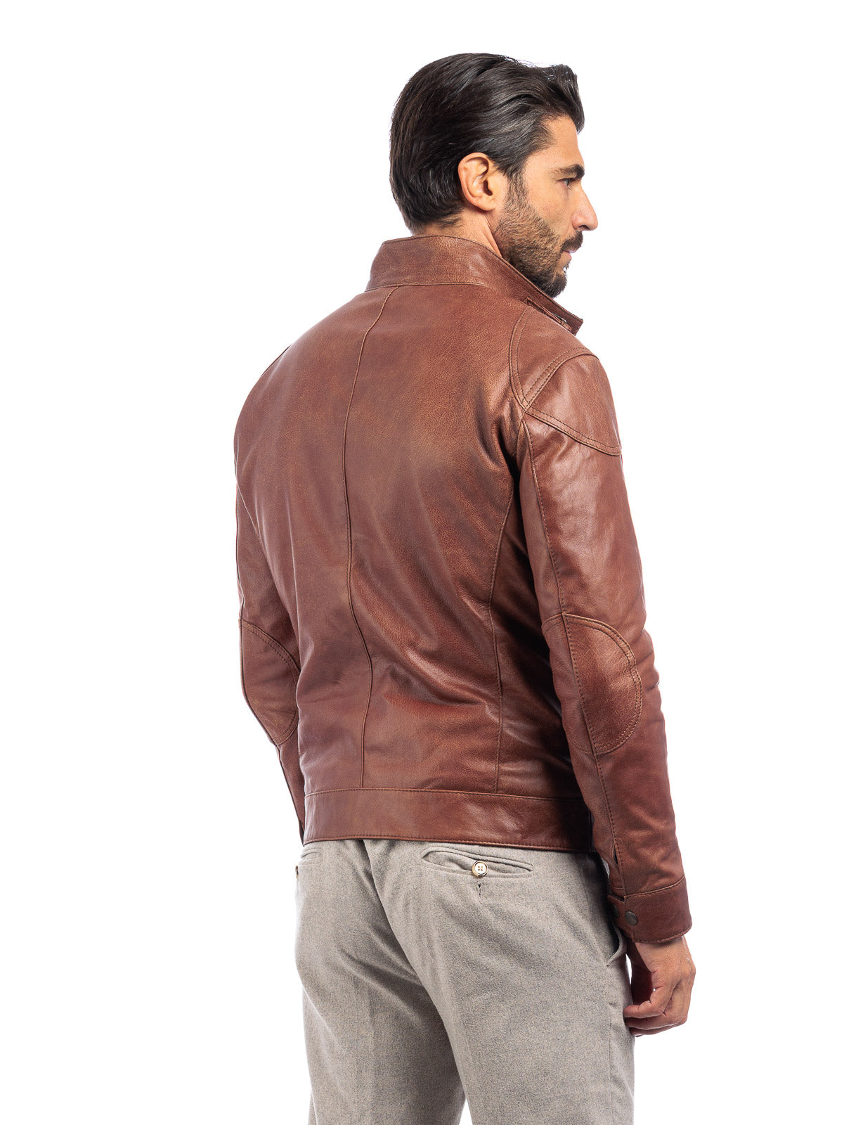 Giacca in vera pelle uomo con zip BELL marrone