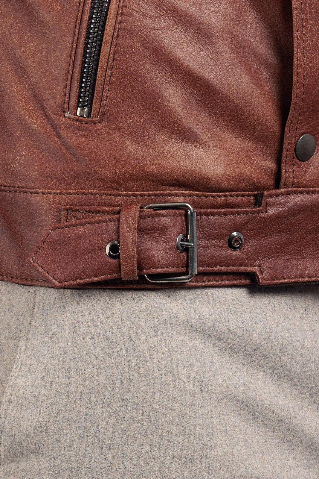 Giacca in vera pelle con zip BELL marrone bambino