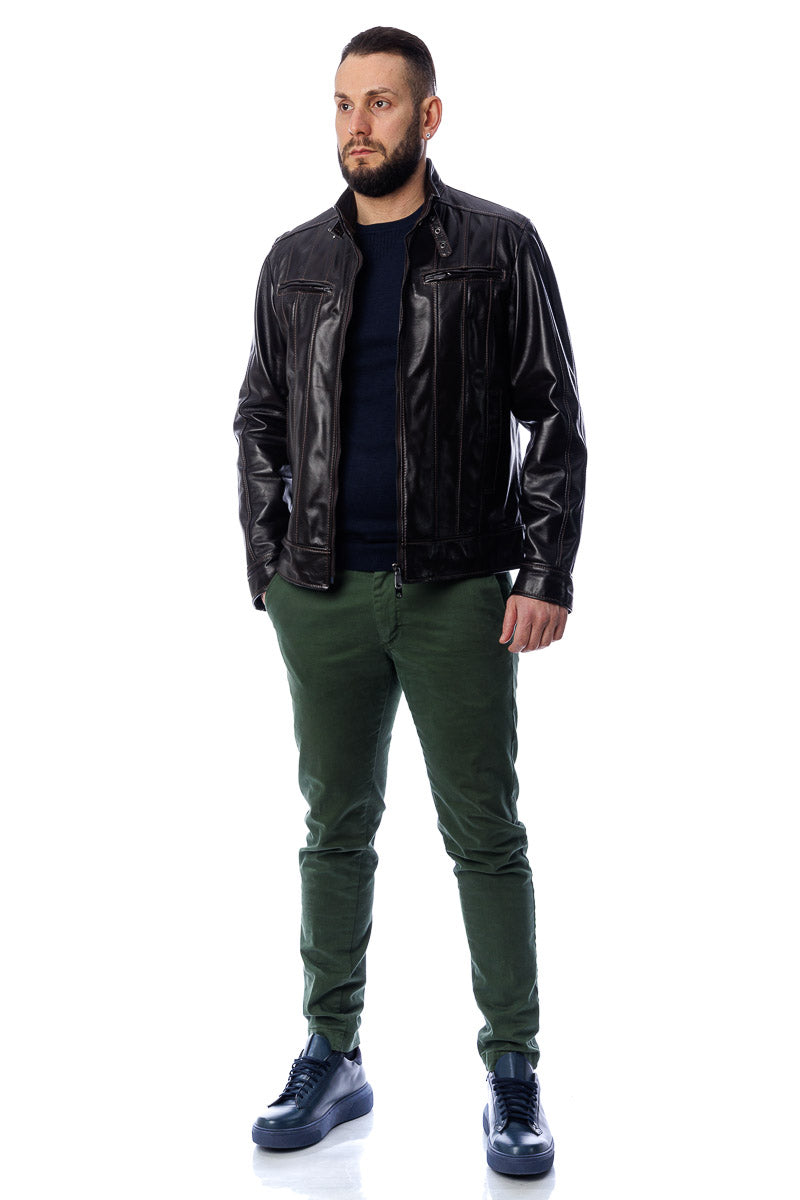 Giacca in vera pelle uomo con zip Deg
