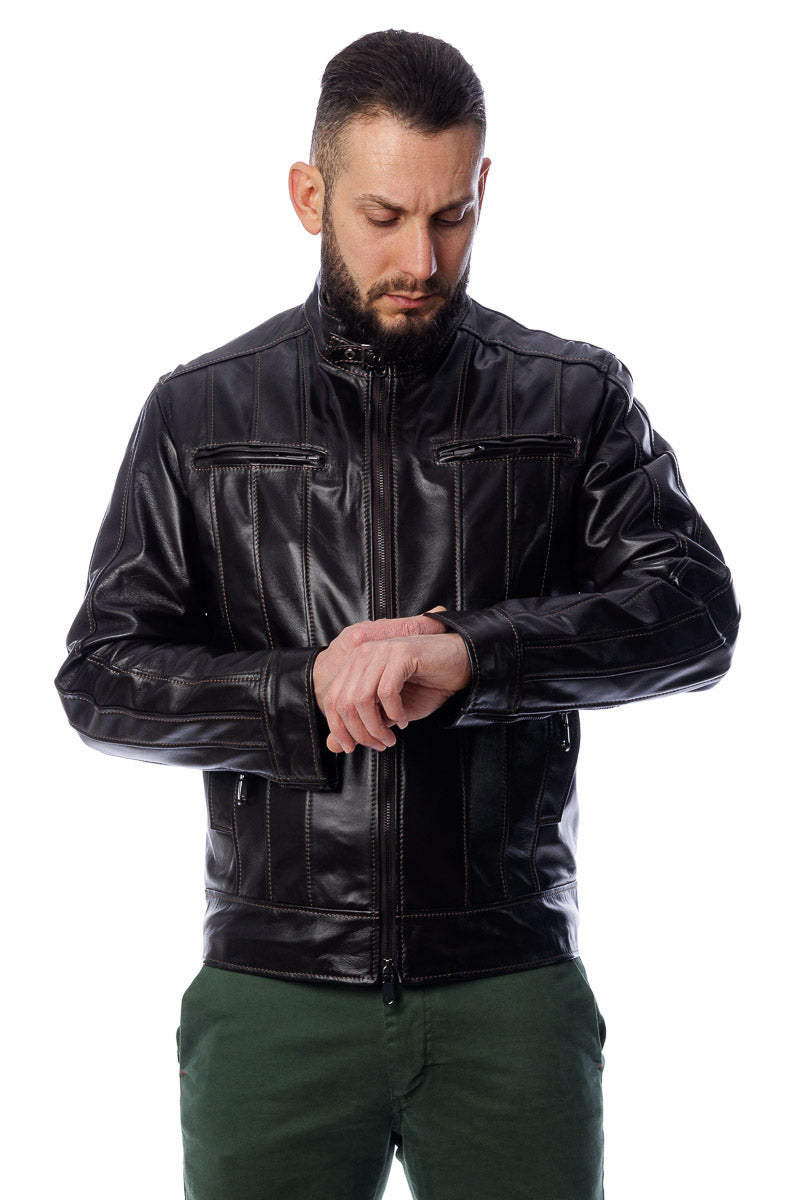 Giacca in vera pelle uomo con zip Deg