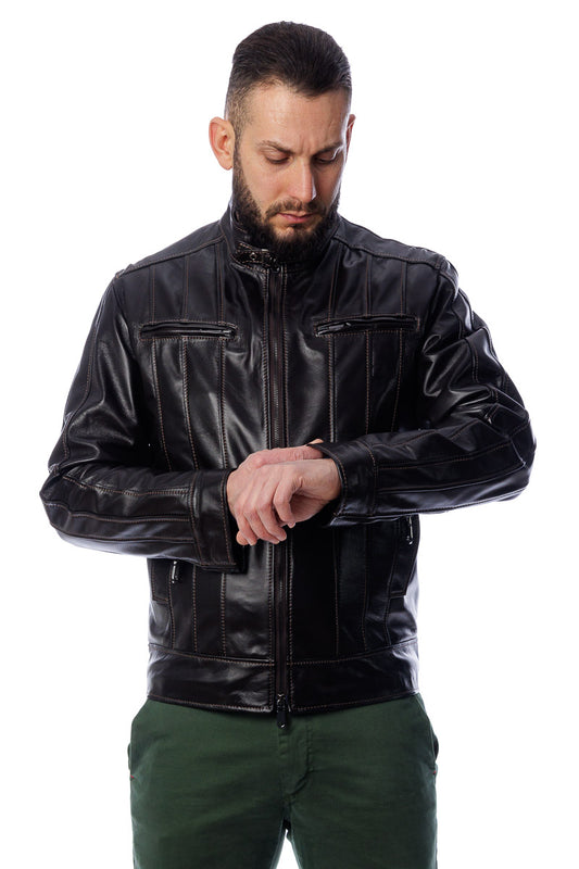 Giacca in vera pelle uomo con zip Deg