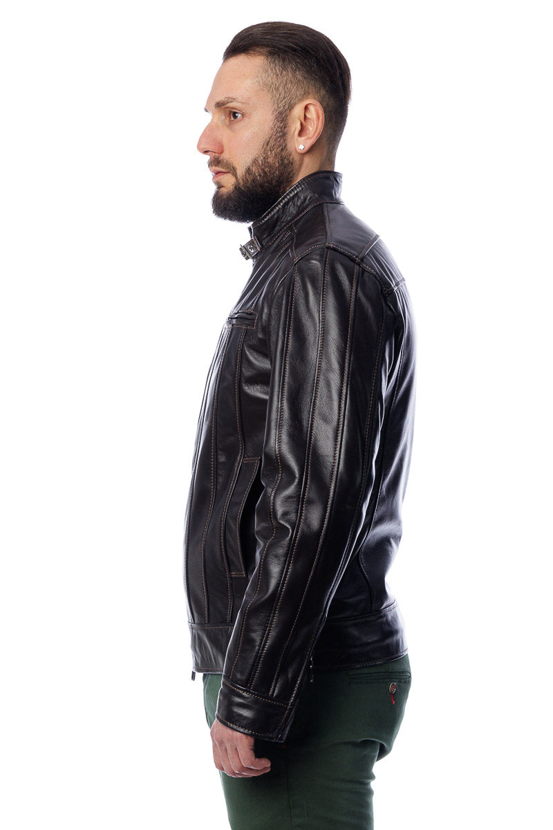 Giacca in vera pelle uomo con zip Deg