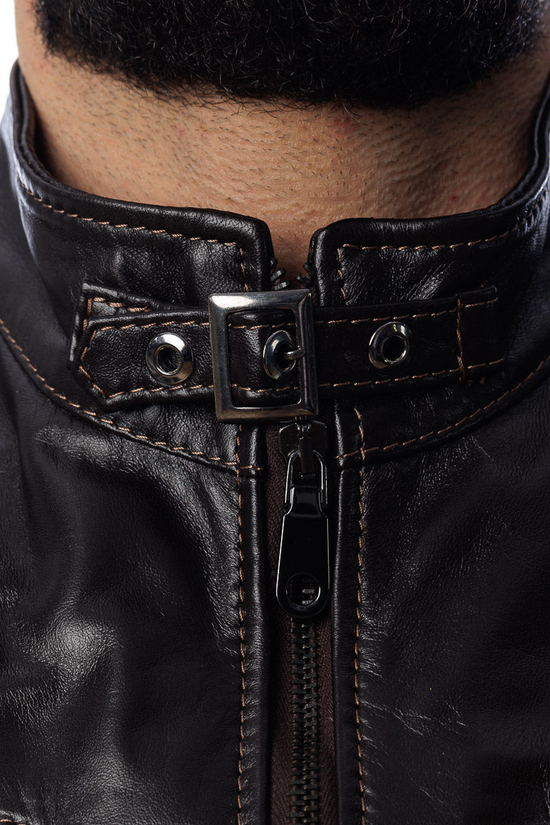 Giacca in vera pelle uomo con zip Deg