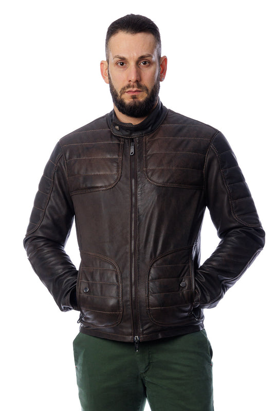 Giacca in vera pelle uomo con zip Piuma testa di moro