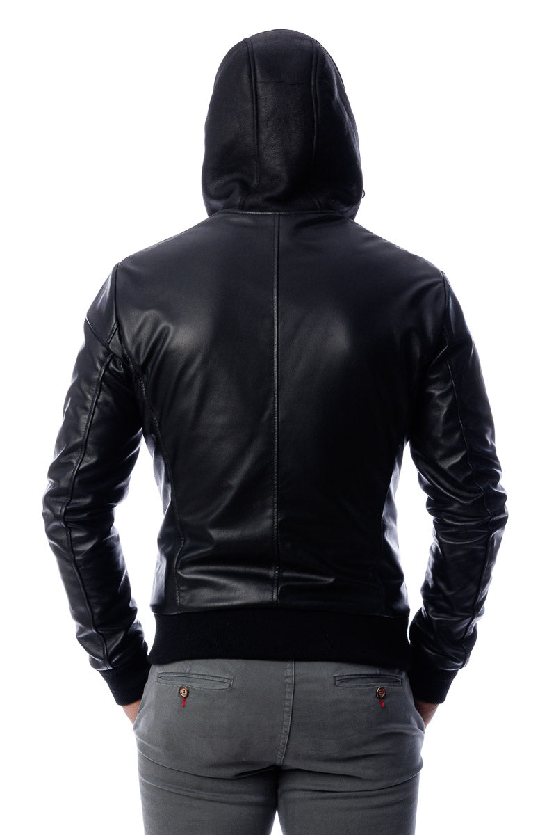 Bomber in vera pelle uomo con zip Polo Shearling nero