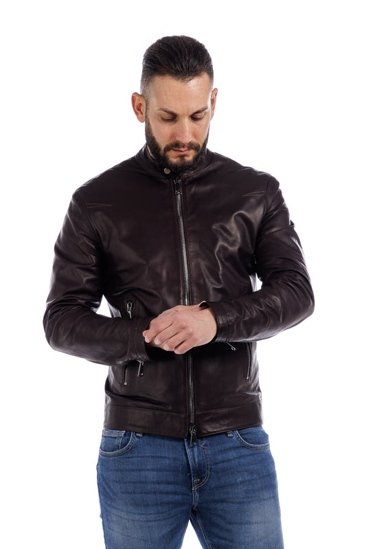 Giacca in vera pelle uomo con zip Reese testa di moro