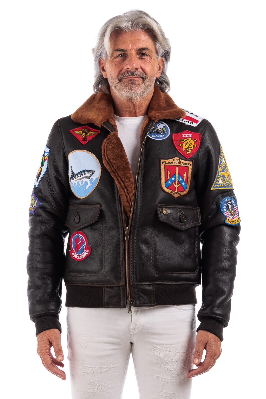 Giacca interamente in montone con zip uomo TOP GUN