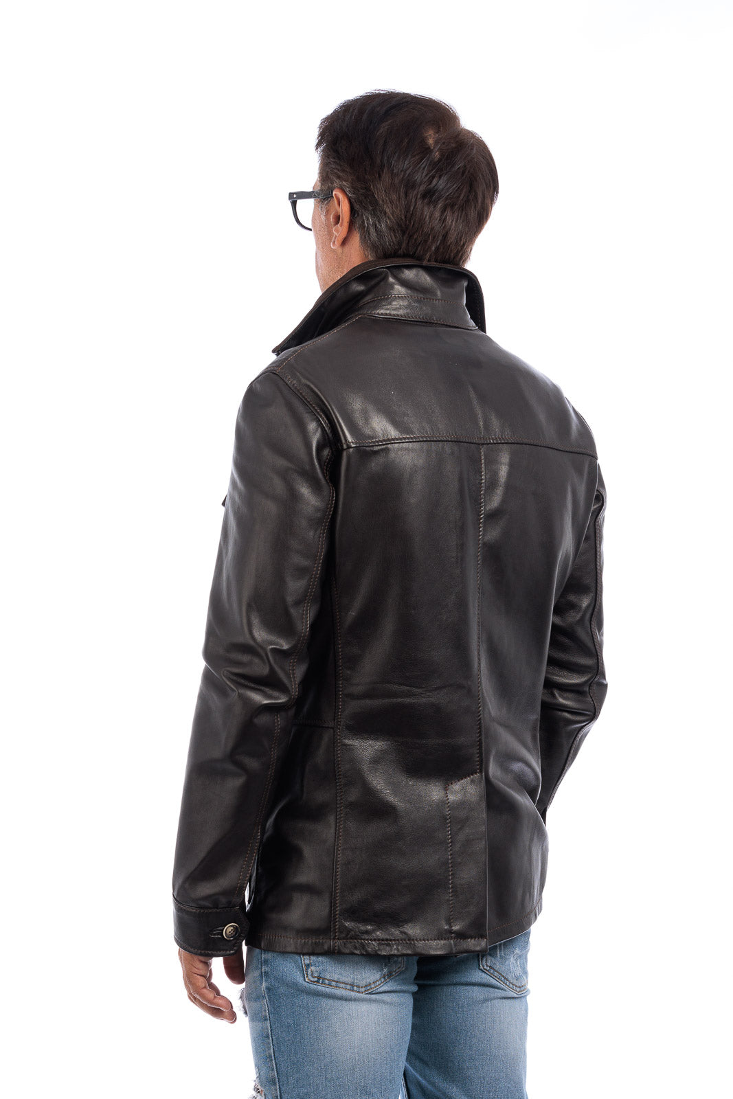 Giacca sahariana double face in pelle e camoscio idrorepellente uomo testa di moro