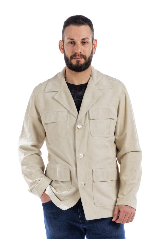 Giacca sahariana in camoscio uomo ghiaccio