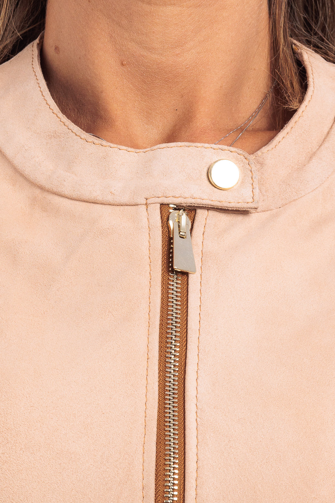 Giacca salmone in camoscio di renna donna con zip PIT 2