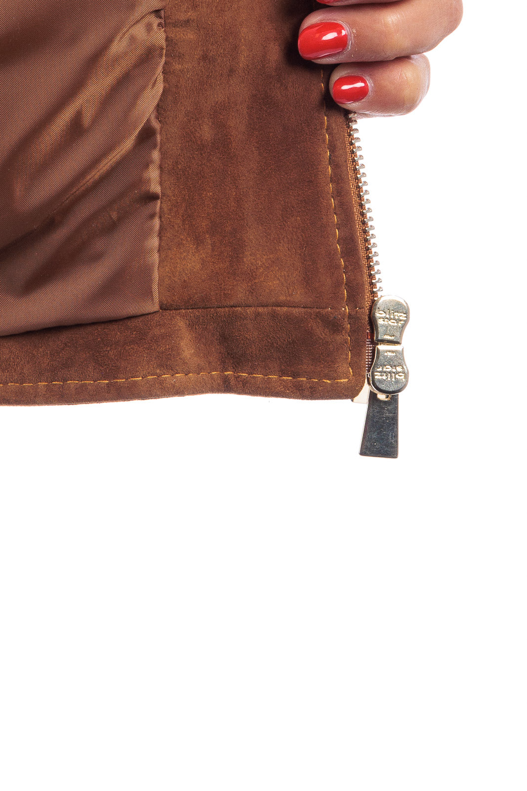 Giacca tabacco in camoscio di renna donna con zip PIT