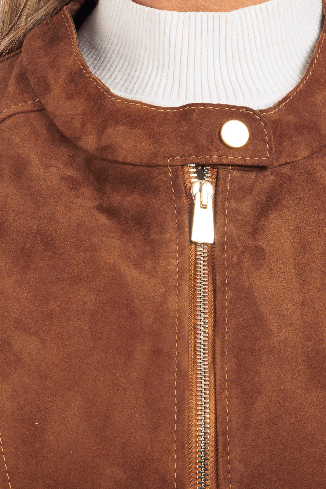 Giacca tabacco in camoscio di renna donna con zip PIT