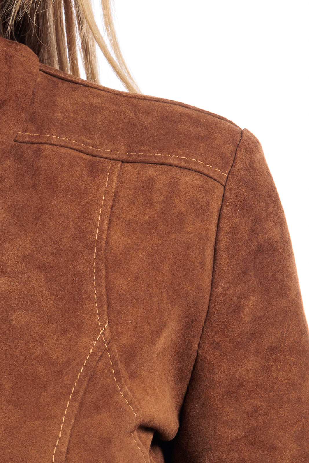 Giacca tabacco in camoscio di renna donna con zip PIT – Arpelle