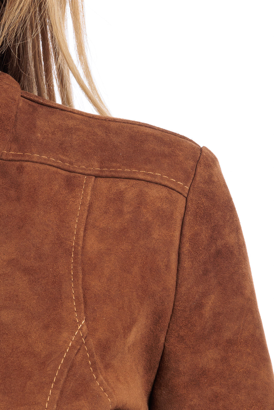 Giacca tabacco in camoscio di renna donna con zip PIT