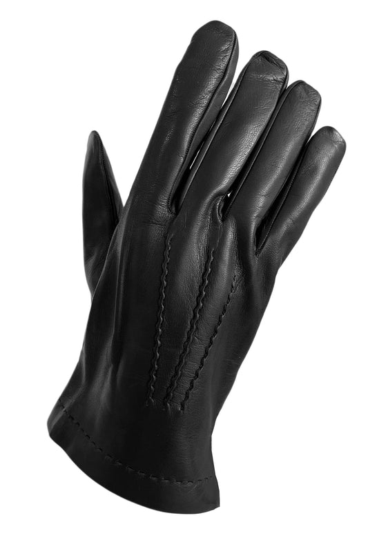 Guanto in vera pelle da uomo 3 stripes nero sfoderato