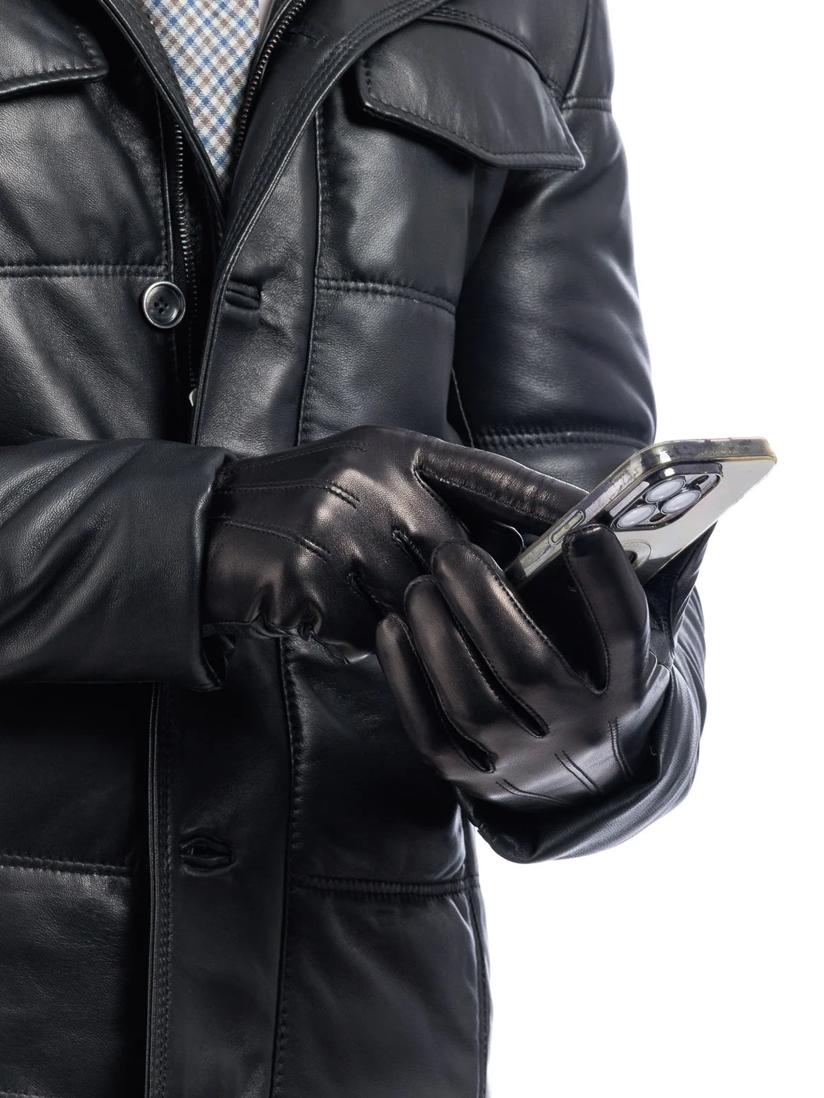 Guanto in vera pelle TOUCH da uomo 3 stripes nero bot foderato cashmire