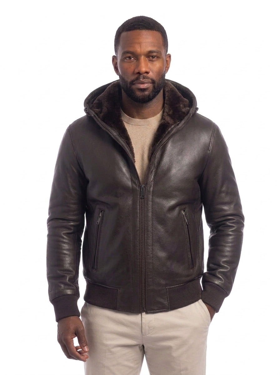 Bomber montone uomo con zip Polo Shearling testa di moro
