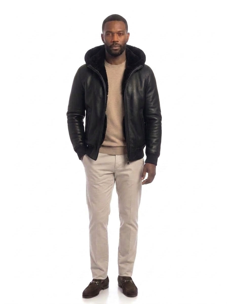 Bomber montone uomo con zip Polo Shearling nero