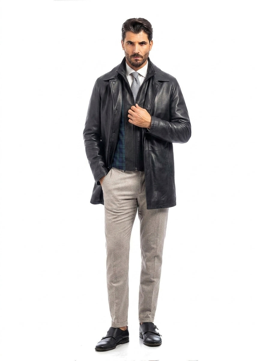Giaccone in vera pelle FAY uomo nero