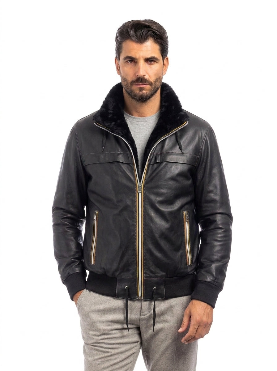 Bomber Gold Bunn nero in montone con zip