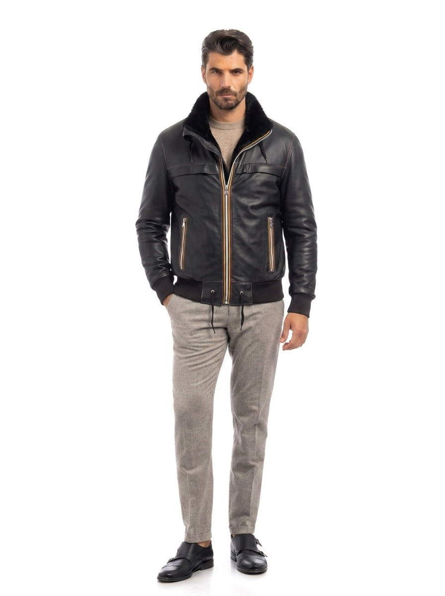 Bomber Gold Bunn nero in montone con zip