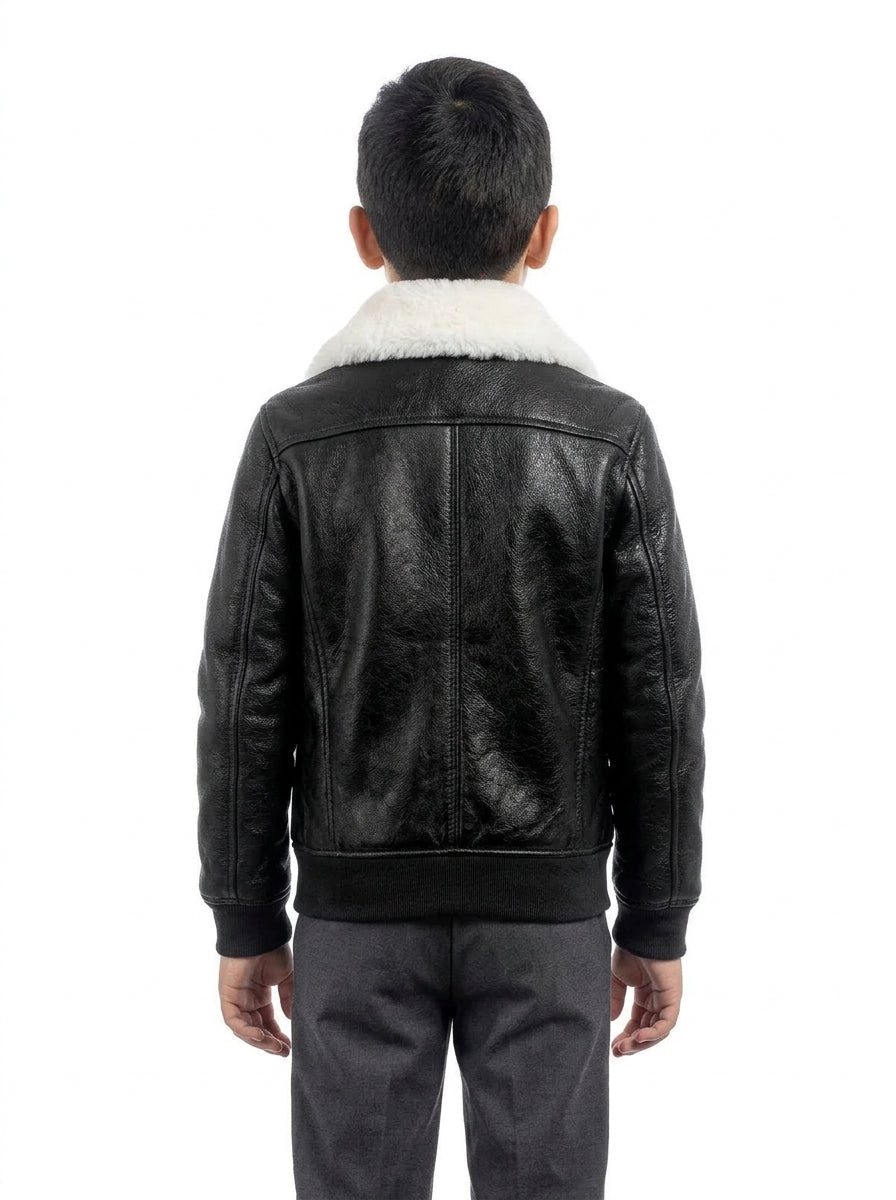 Bomber interamente in montone nero pelo bianco con zip VAST bambino