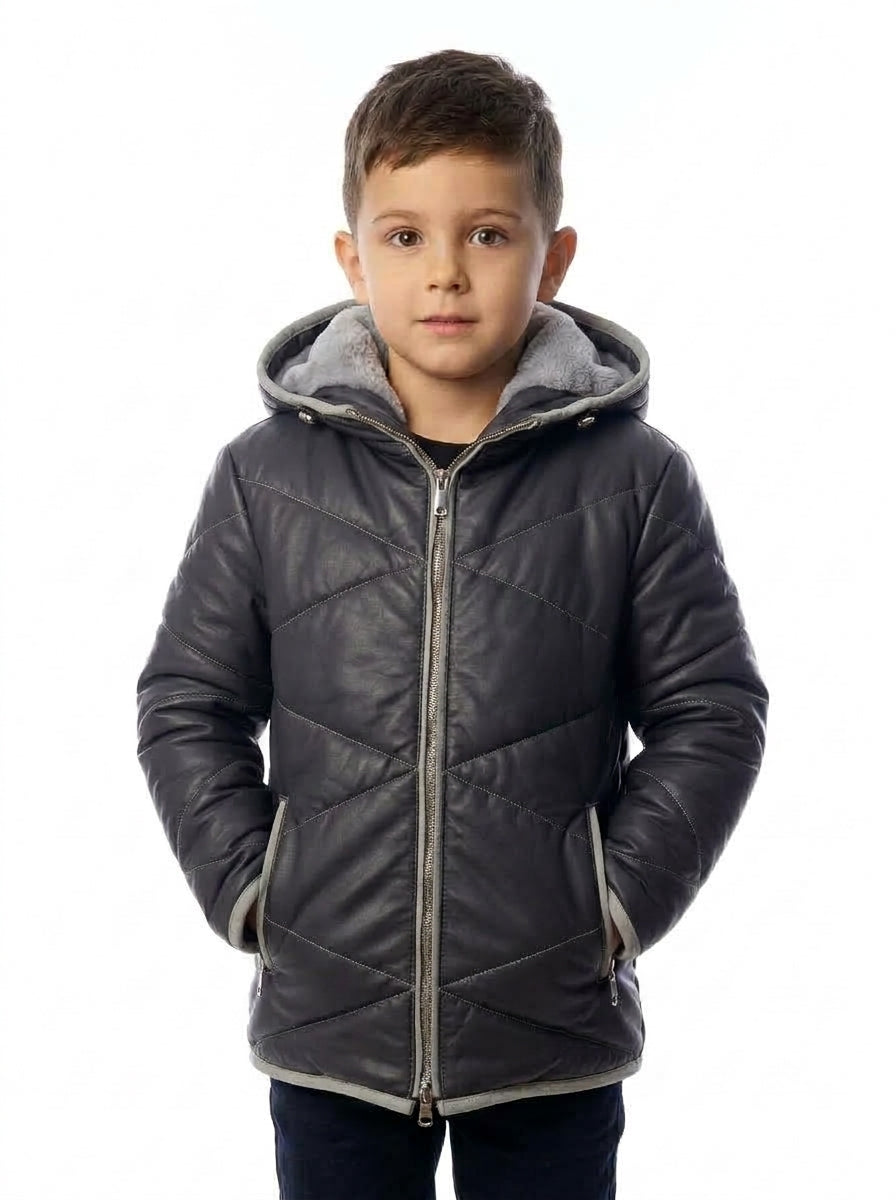 Piumino in vera pelle uomo con zip VISC bambino