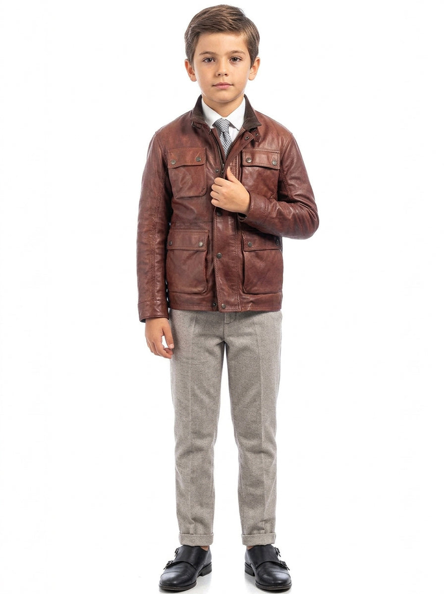 Giacca in vera pelle uomo con zip BELL sc marrone bambino