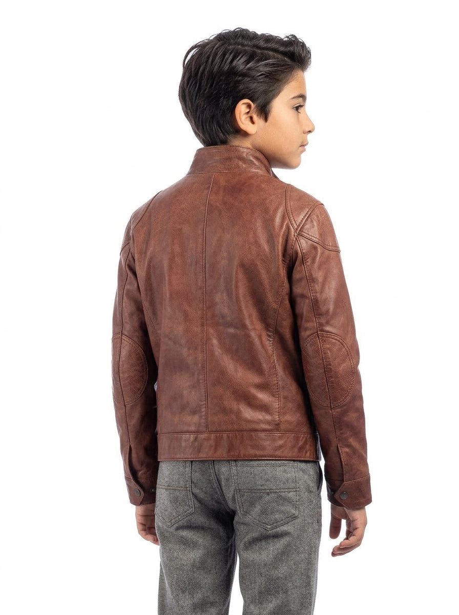 Giacca in vera pelle con zip BELL marrone bambino