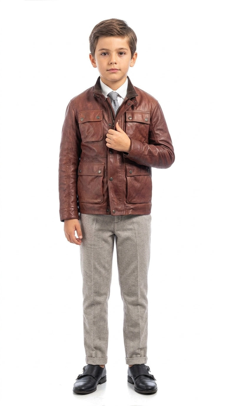 Giacca in vera pelle uomo con zip BELL sc marrone bambino