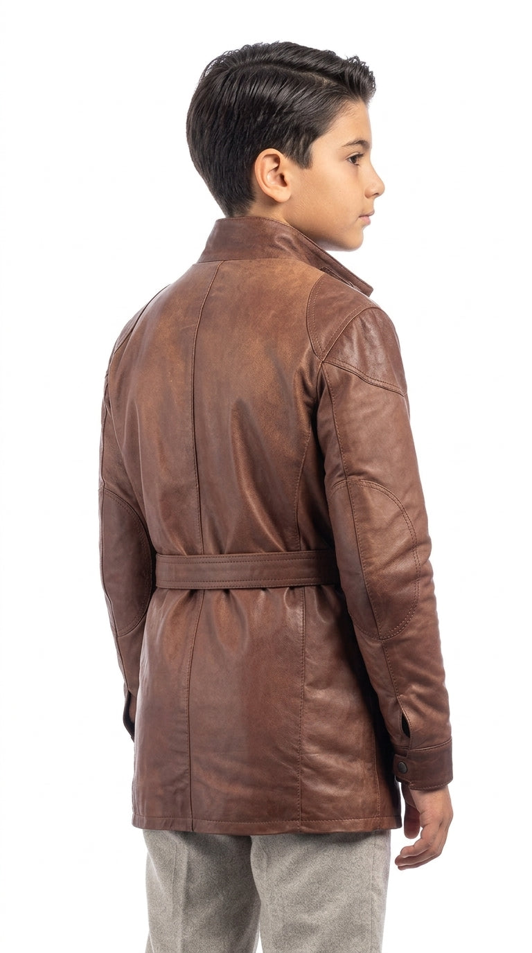 Giacca in vera pelle BELL + con zip marrone bambino