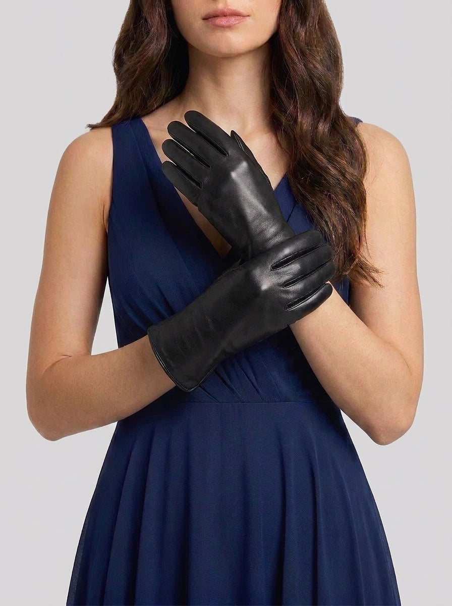 Guanto in vera pelle da donna nero TOUCH foderato in cashmire ELA