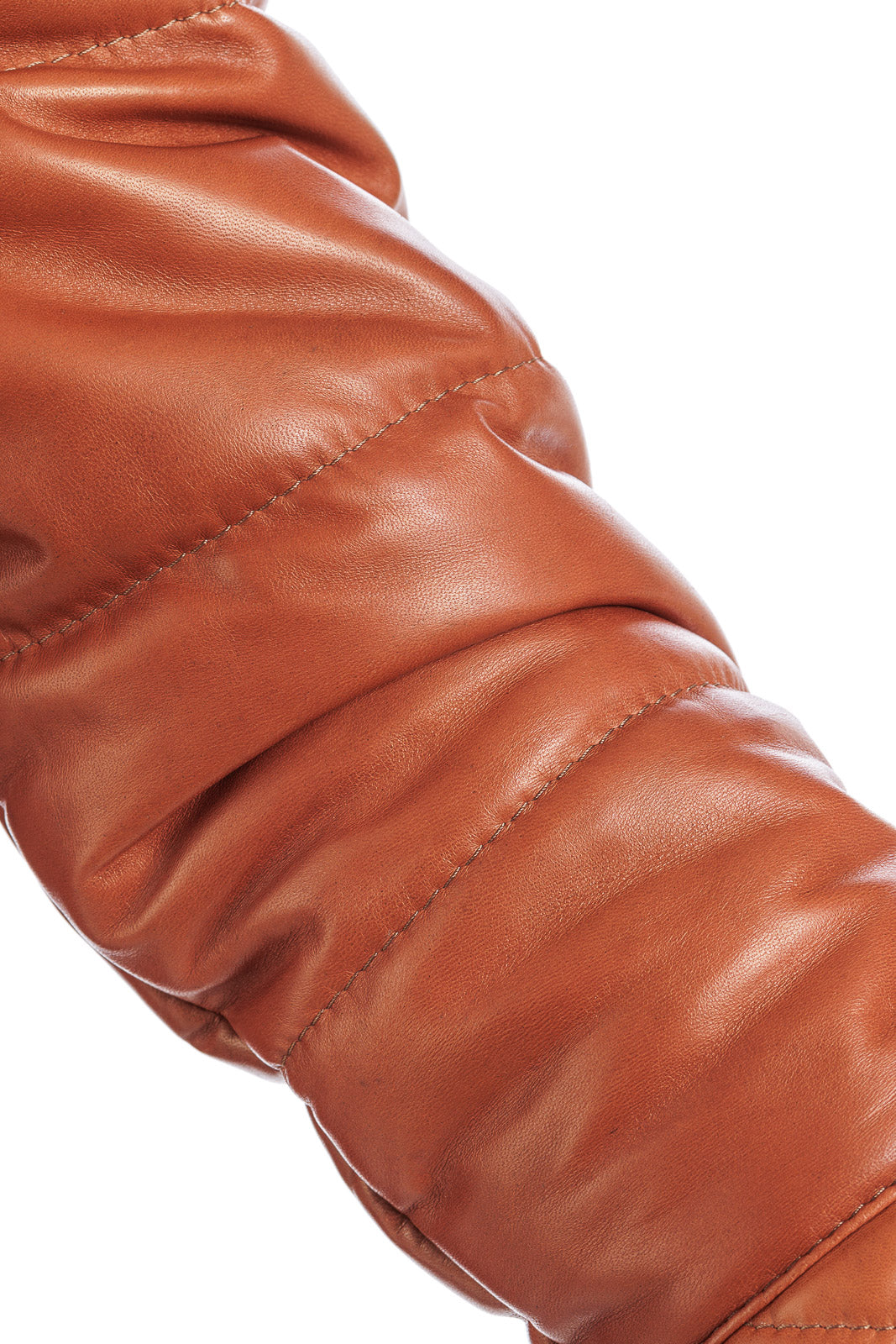 Piumino arancio in pelle con cappuccio staccabile